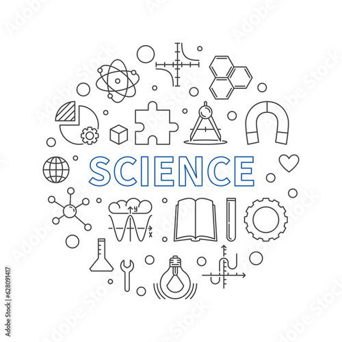 Science round minimal vector outline illustration or banner