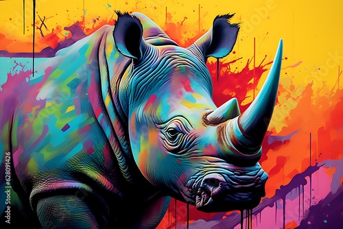 Colorful painting of a rhino. Generative AI © Frame Fusionist