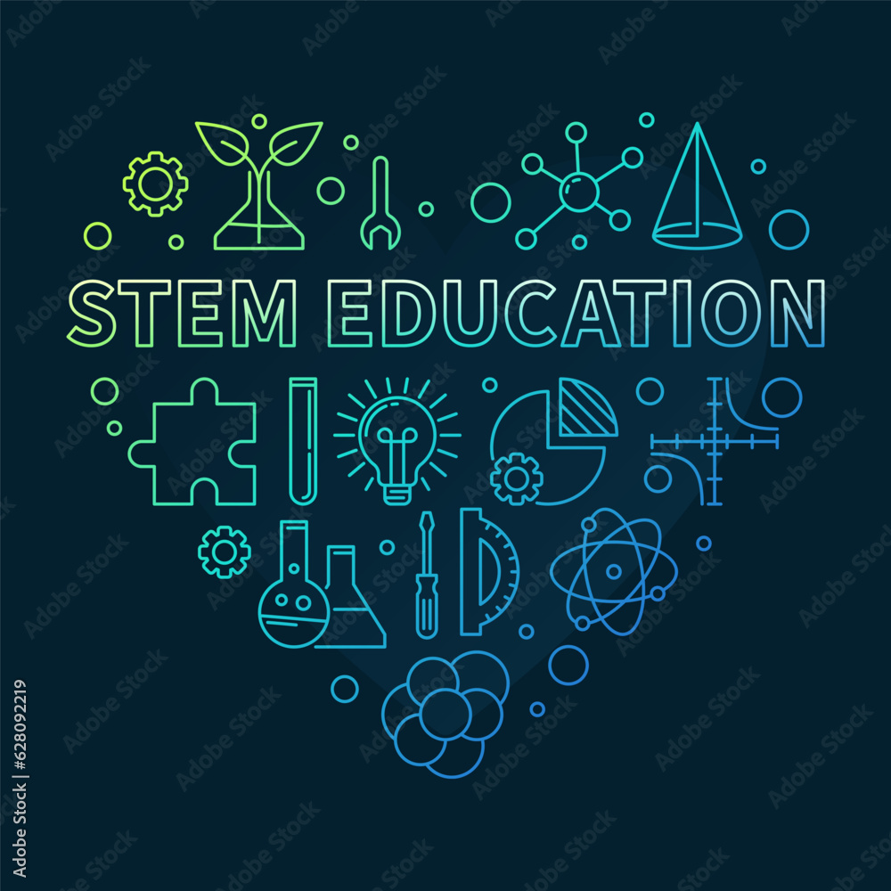 STEM - Science, Technology, Engineering, Mathematics Education Heart line colored concept banner - vector Illustration