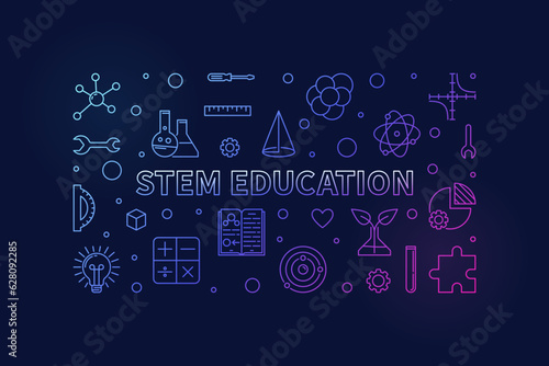 STEM Science, Technology, Engineering, Mathematics Education thin line concept colorful horizontal banner - vector Illustration