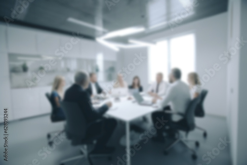 Meeting of a professional team, colleagues and employees, in a business office conference room with a discussion of finance and marketing. AI generated