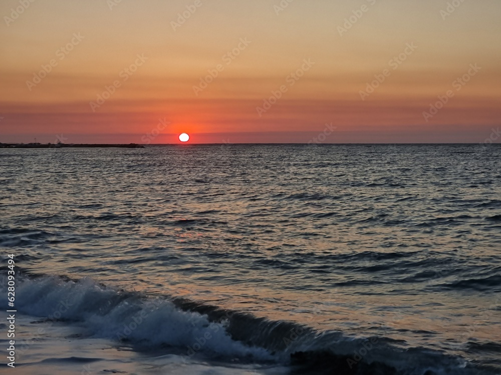 beach waves sunrise sun colors sea holidays background from skyros island greece