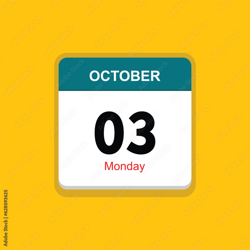 monday 03 october icon with yellow background, calender icon