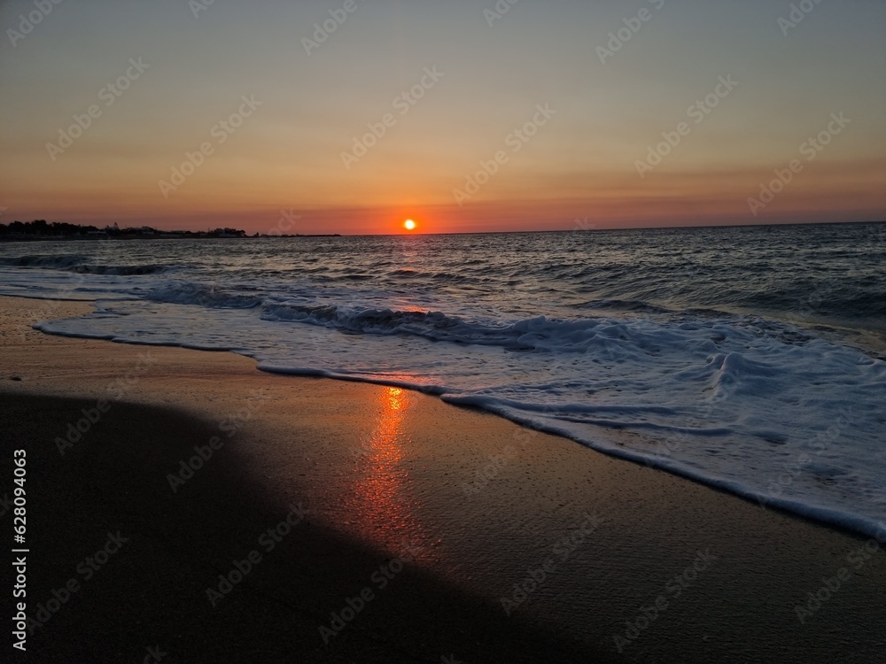 beach waves sunrise sun colors sea holidays background from skyros island greece
