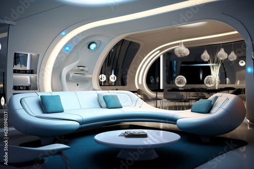 Sleek Tomorrow Futuristic Living Room Interior Design. Generative Ai ©  Creative_studio