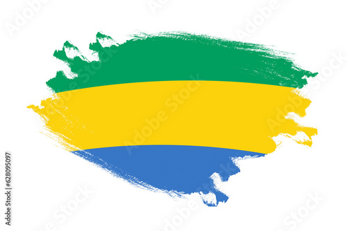 Abstract stroke brush textured national flag of Gabon on isolated white background