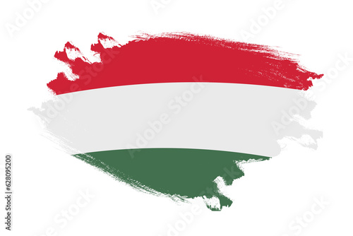 Abstract stroke brush textured national flag of Hungary on isolated white background