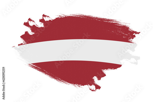 Abstract stroke brush textured national flag of Latvia on isolated white background