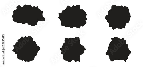 Abstract distorted squares, hand drawing paint, brush drawing, doodle grunge style shape. Abstract black texture, stylish stroke, vector banners stroke, spots, isolated on white background. 
