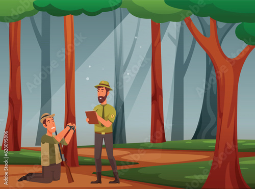 Vector rangers with illustration of man integrating hunter