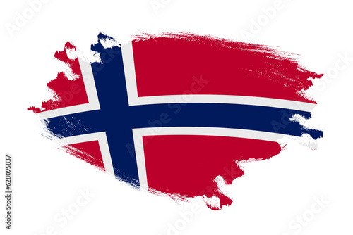 Abstract stroke brush textured national flag of Norway on isolated white background