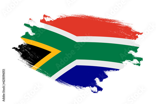 Abstract stroke brush textured national flag of South africa on isolated white background
