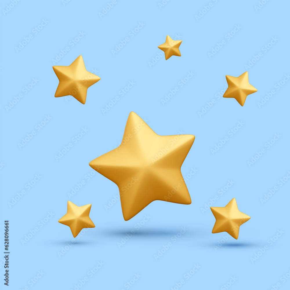 3d realistic golden stars isolated on blue background. Vector illustration 3d realistic golden stars isolated on blue background. Vector illustration
