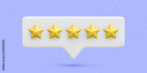 3d realistic bubble rating five stars for excellent services. Rating from customer, product review. Quality customer feedback concept. Vector illustration