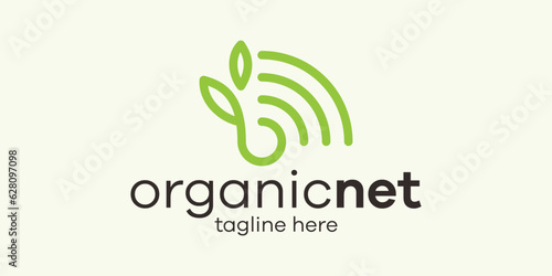 logo design minimalist leaf and signal internet icon vector inspiration
