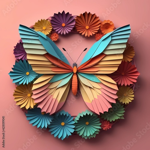 Beautiful Butterfly graphic image isolated in flowers graphic background, greadient colors include photo