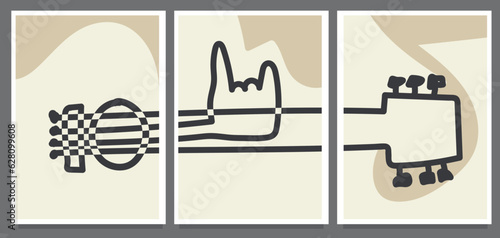 set of monochrome abstract style metal hand playing guitar painting vector illustration