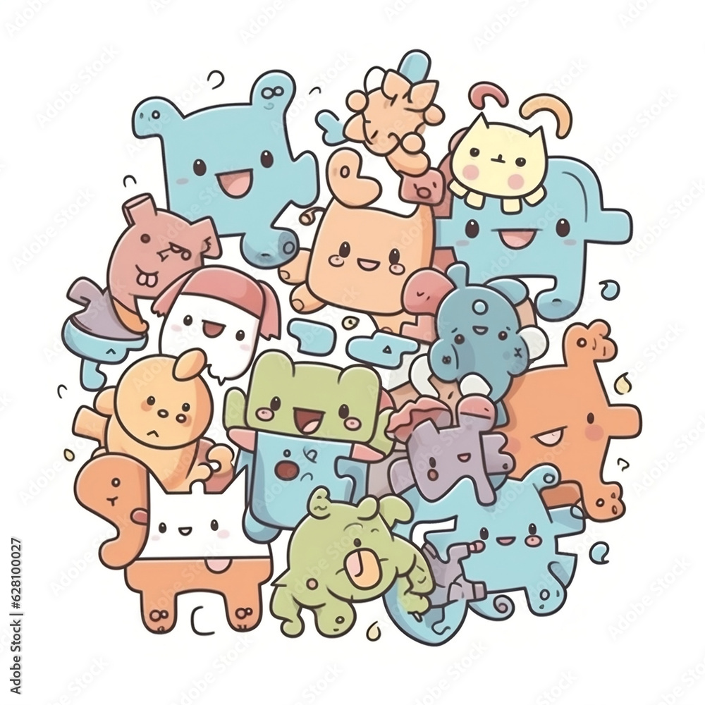 cute doodle puzzles cartoon style, illustrator cute doodle puzzles cartoon style, illustrator