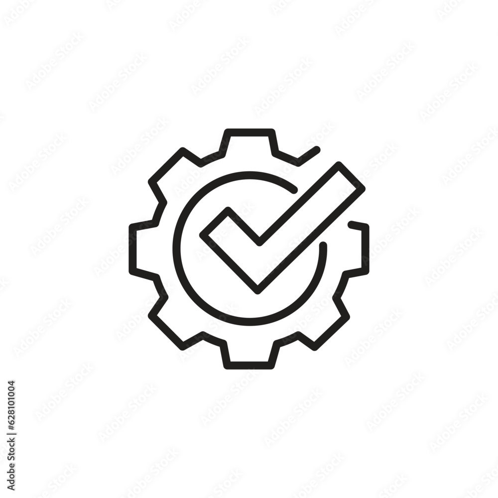 Gear with check mark line icon vector illustration. Gear with check mark line icon vector illustration.