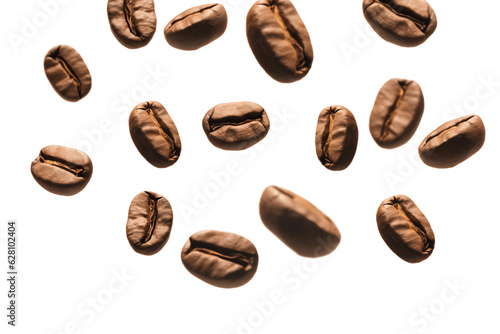 Coffee beans flying isolated on isolated png background. Generative AI