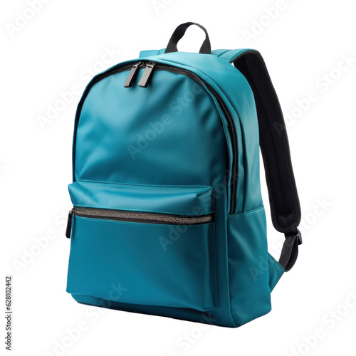 Blue backpack, isolated on transparent background, PNG