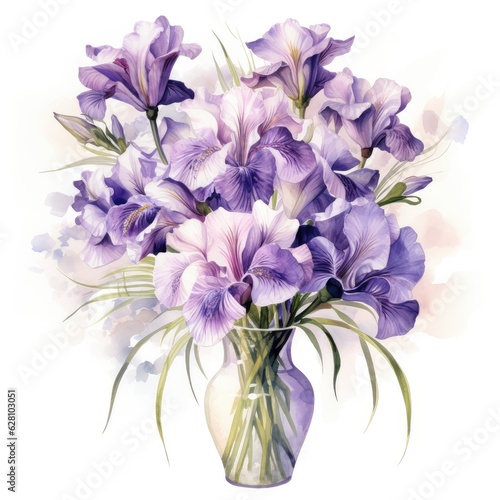 purple watercolor flowers bouquet, AI Generated