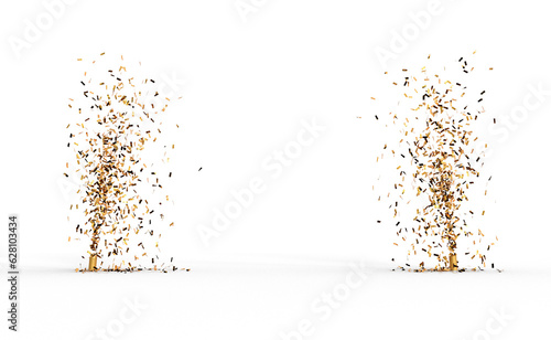 Bild auf Leinwand projection de confettis or et argent sur fond transparent - rendu 3D