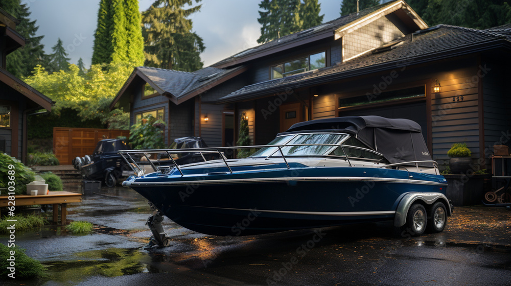 Obraz premium Boat on trailer. Generative Ai