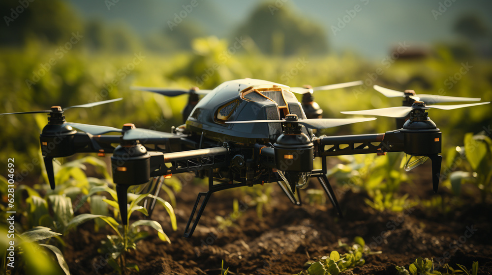 Drone monitoring crops and smart agriculture in a digital farming. Generative Ai