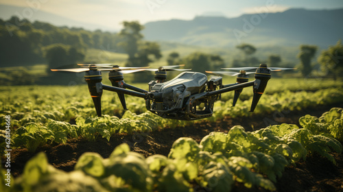 Drone monitoring crops and smart agriculture in a digital farming. Generative Ai © andranik123