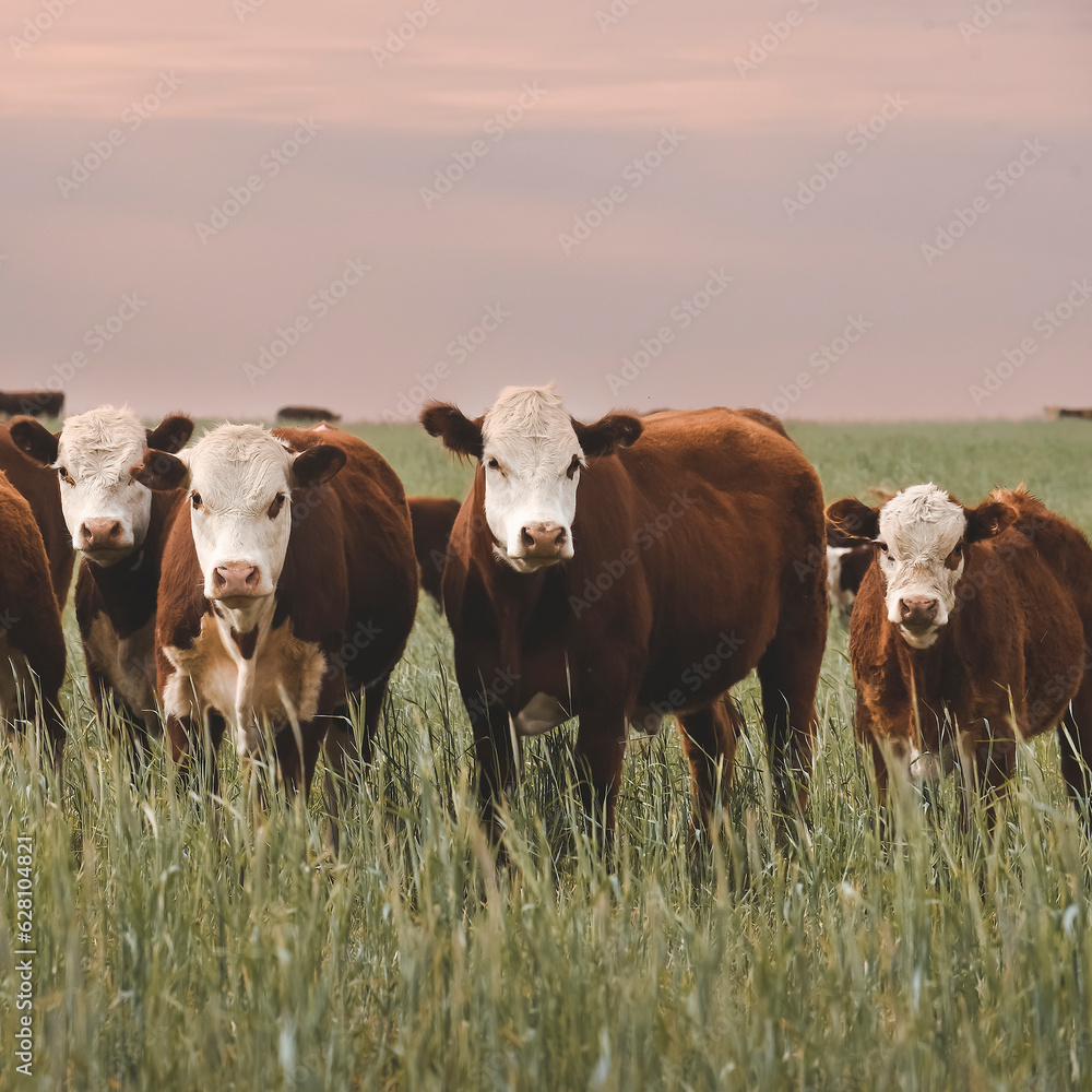 Countryside landscape with cows grazing, La Pampa, Argentina Countryside landscape with cows grazing, La Pampa, Argentina