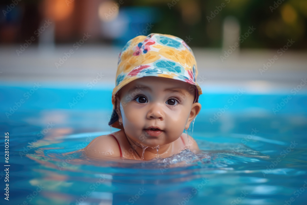 a kid playing in a swimming pool, generative AI