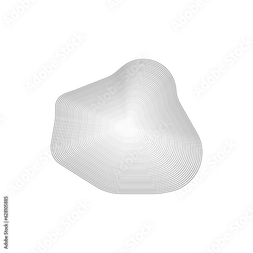 3D abstract liquid geometric shape. Dynamical form with lines, isolated on white background. Template for poster, logo, cover design. Vector black and white illustration. Graphic element. 