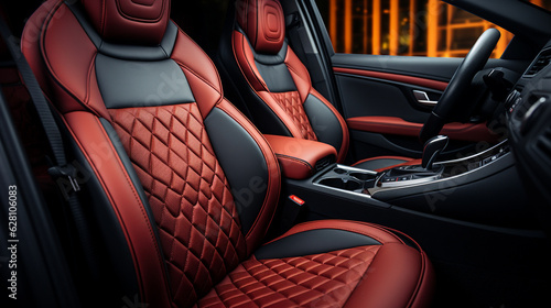 Modern red interior of a car. Generative Ai © andranik123