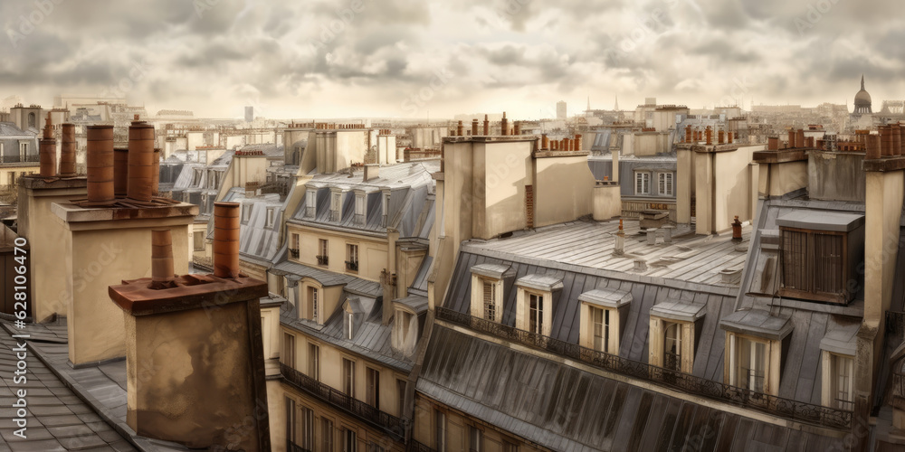 View of the rooftops in Paris. Generative AI View of the rooftops in Paris. Generative AI