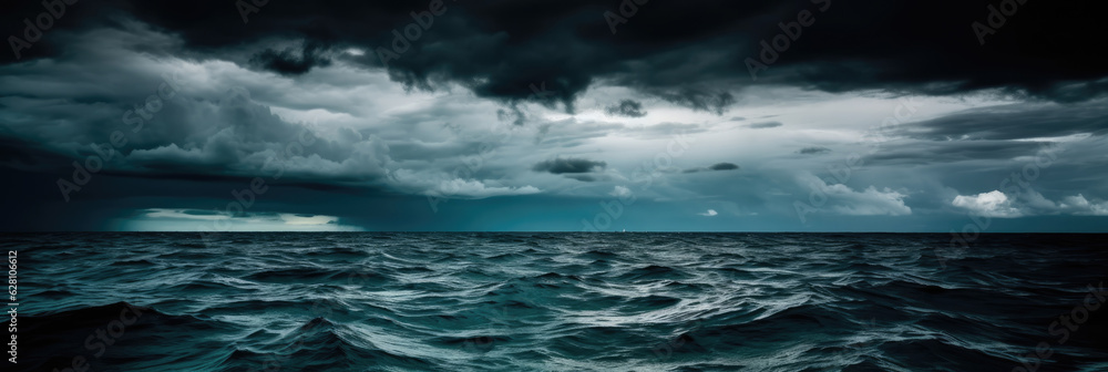 Stormy ocean weather. Dark clouds above the sea. Generative AI Stormy ocean weather. Dark clouds above the sea. Generative AI