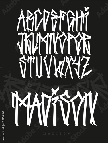 Ornamental font, handwritten typography vector illustration