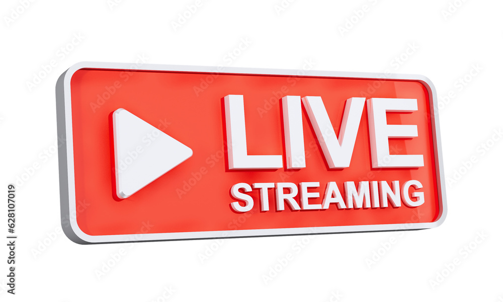 Live streaming red color icon. Social media and news, minimal design. 3D Illustration Live streaming red color icon. Social media and news, minimal design. 3D Illustration