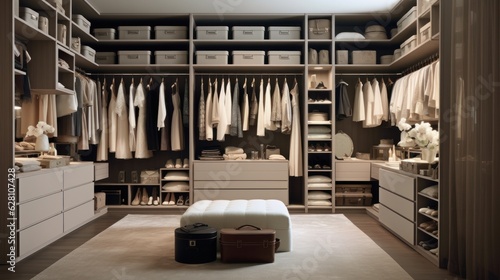 Walk-in closet with smart storage solutions. AI generated © PandaStockArt