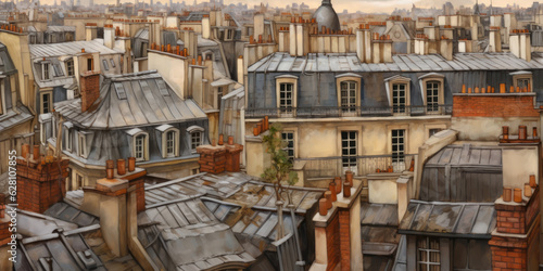 View of the rooftops in Paris. Generative AI