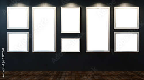 Blank decorative art transparent frame gallery mock-up, poster frames close up 