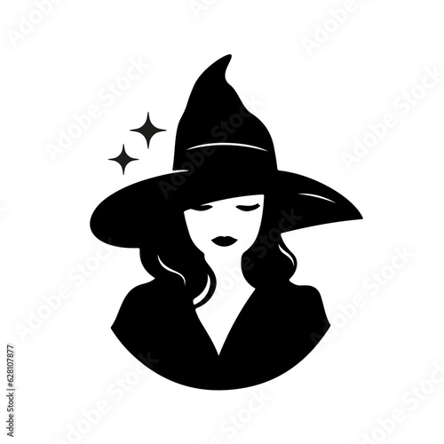 Young charming witch silhouette portrait, vector illustration