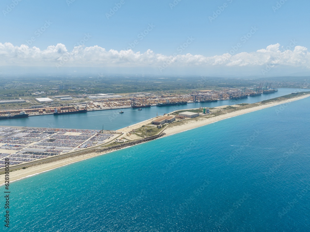 Commercial seaport with cargo ship