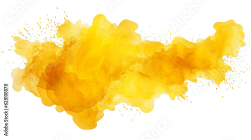 Abstract yellow color painting illustration - watercolor splashes or stain, isolated on transparent background PNG (Generative Ai). © Corri Seizinger
