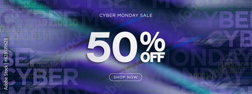 3D Rendered Cyber Monday Studio background with neon podium product display glowing ring, cyber Monday lettering. Vector Illustration. EPS 10.
