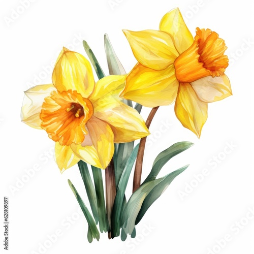 yellow narcissus isolated on white, AI Generated photo