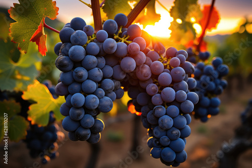 Blue grapes in plantation. 