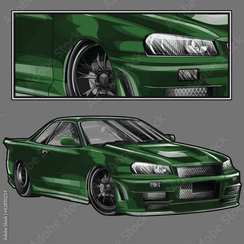 green drag race illustration isolated in black background for poster, t-shirt, graphic design, business element, and card