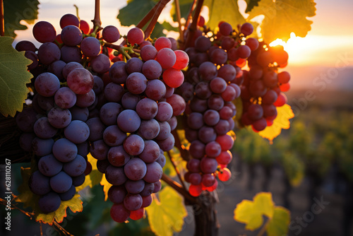 rose grapes in sunset light. New vintage wine concept.  photo