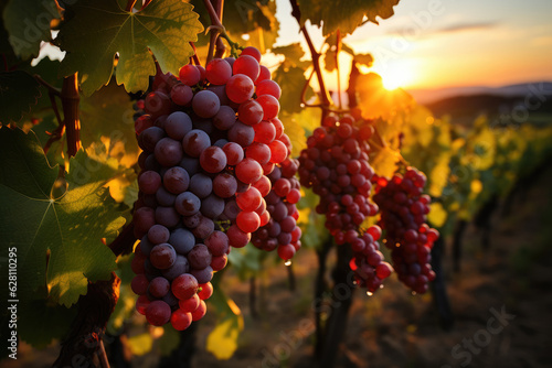 Purple grapevine in sunset Vineyards. 